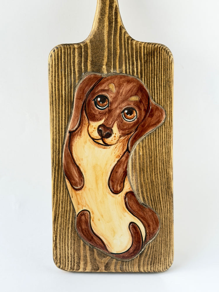 Dachshund handmade ceramic wooden serving tray