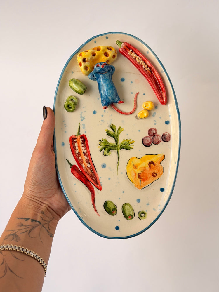 Little Chef handmade ceramic plate (Note: This product has a small, faint crack that does not affect its usability in any way. It is fully functional and safe to use)
