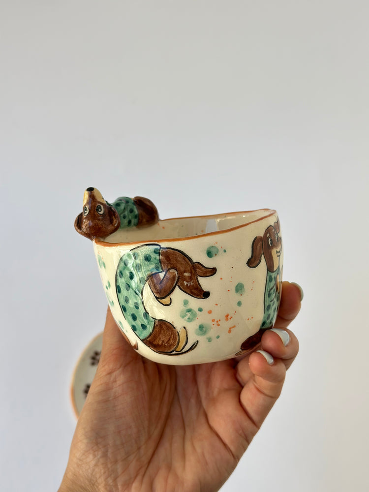 Dachshund dog handmade cup and plate