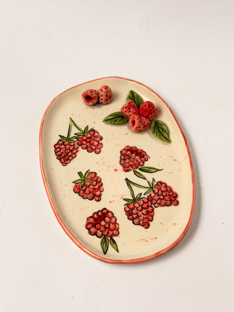 Raspberry handmade ceramic plate