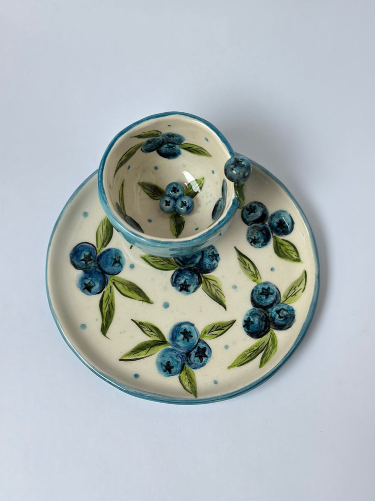 Blueberry handmade coffee cup and plate