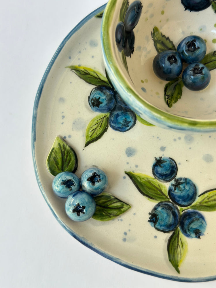 Blueberry handmade cup and plate