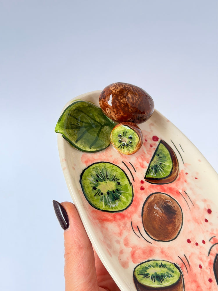 Tropical fruit kiwi handmade ceramic plate