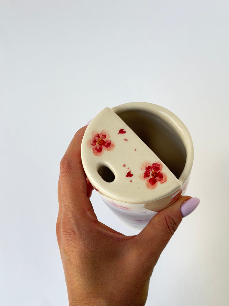 Pink handmade ceramic takeaway mug