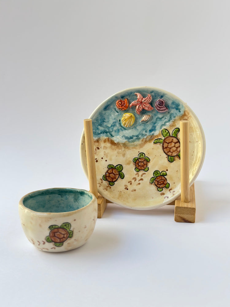 Sea Handmade ceramic coffee cup and plate