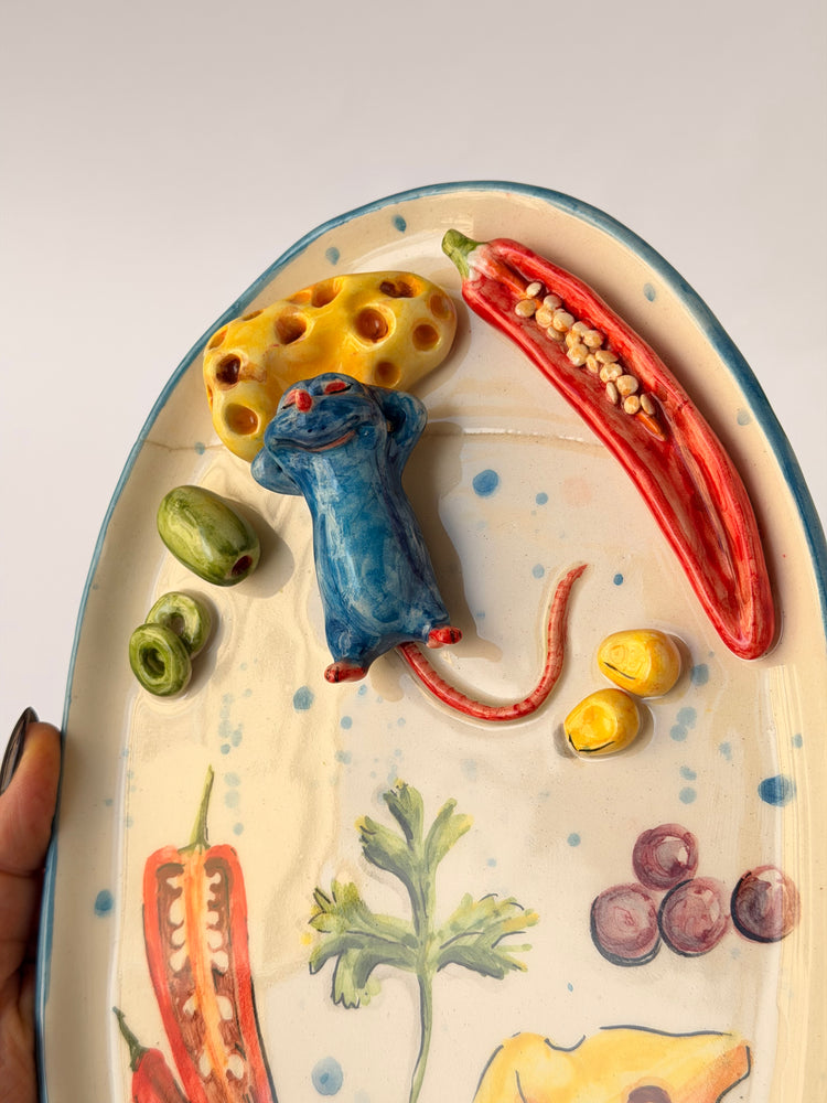 Little Chef handmade ceramic plate (Note: This product has a small, faint crack that does not affect its usability in any way. It is fully functional and safe to use)