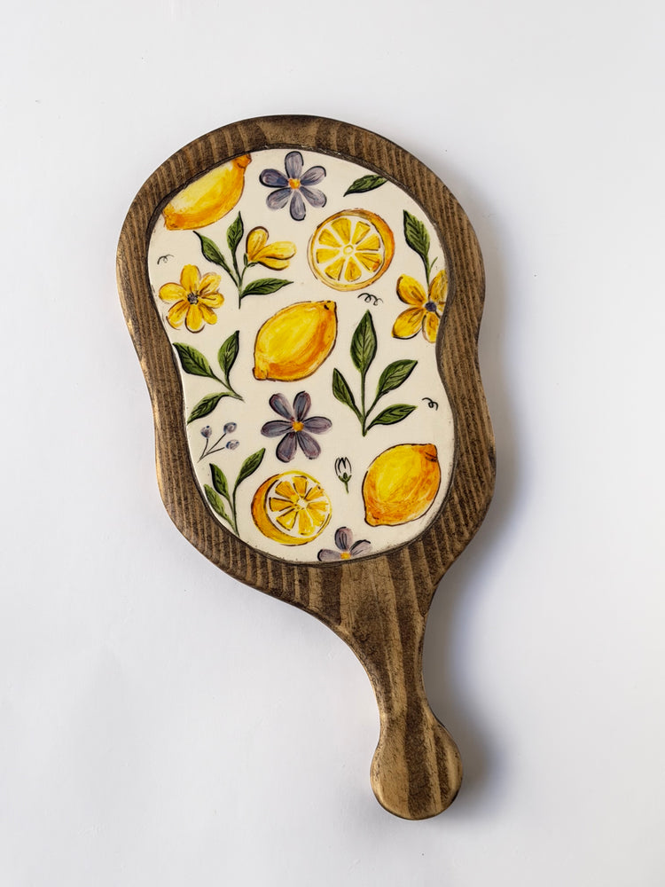 Lemon handmade ceramic  wooden serving tray