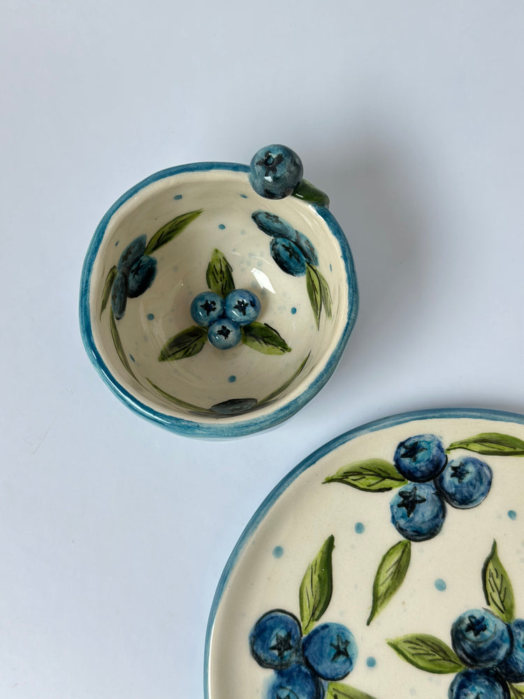 Blueberry handmade coffee cup and plate