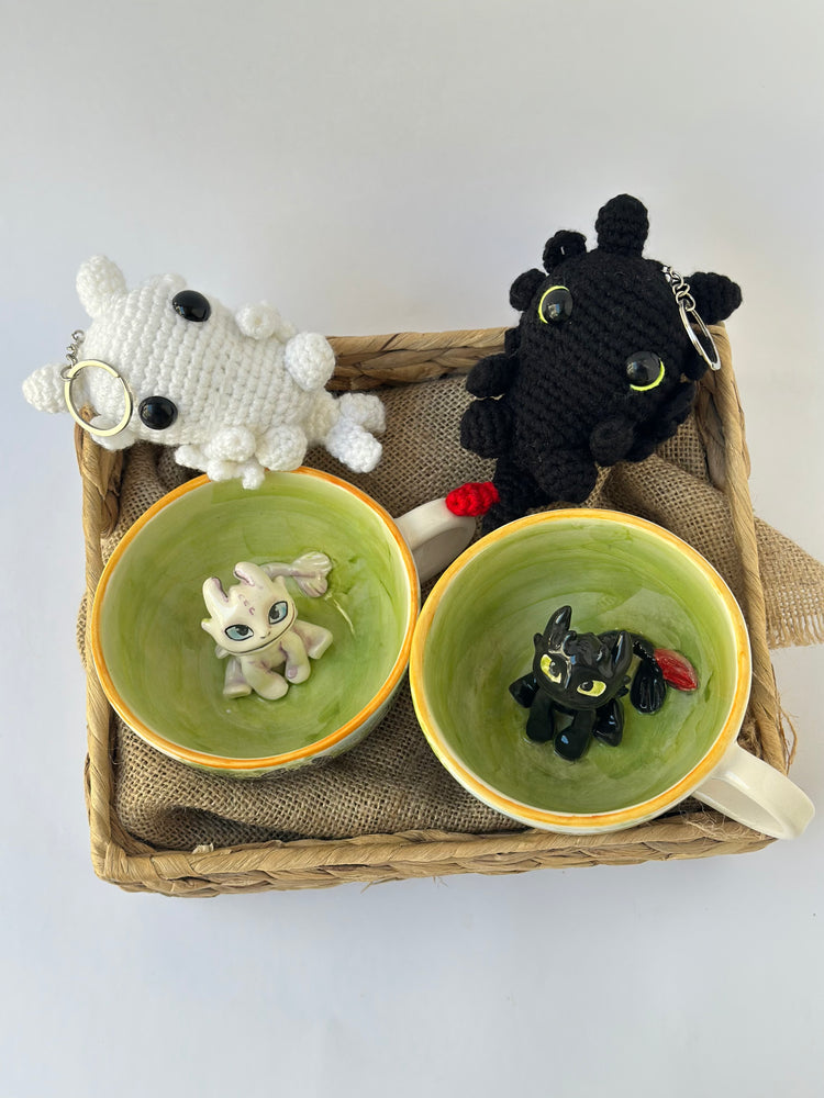 Dragons handmade couple mugs and keychans