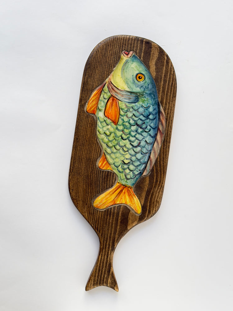 Fish handmade ceramic wooden serving tray