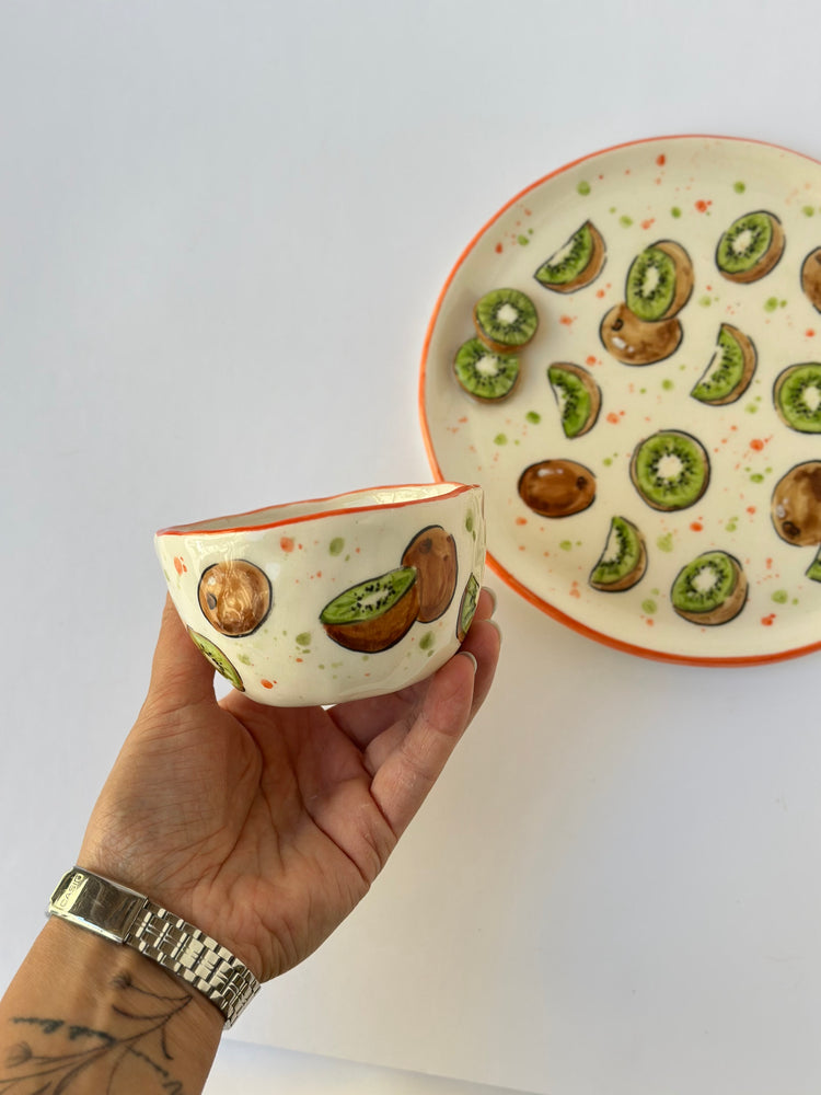 Kiwi handmade plate and mug