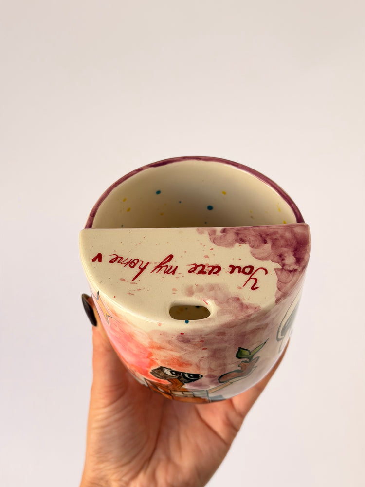 Couple handmade ceramic takeaway mug