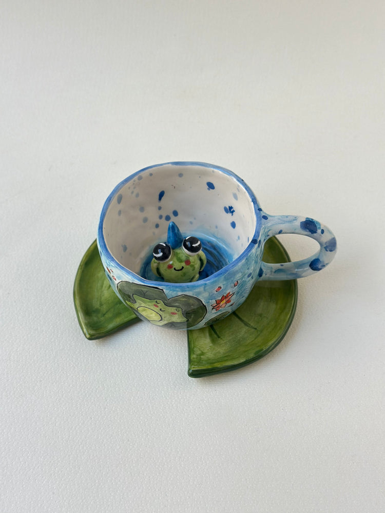 Frog handmade cup and plate