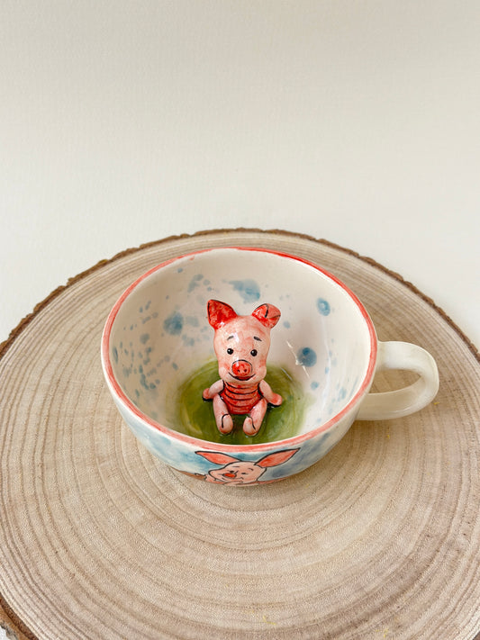 Pink pig handmade mug