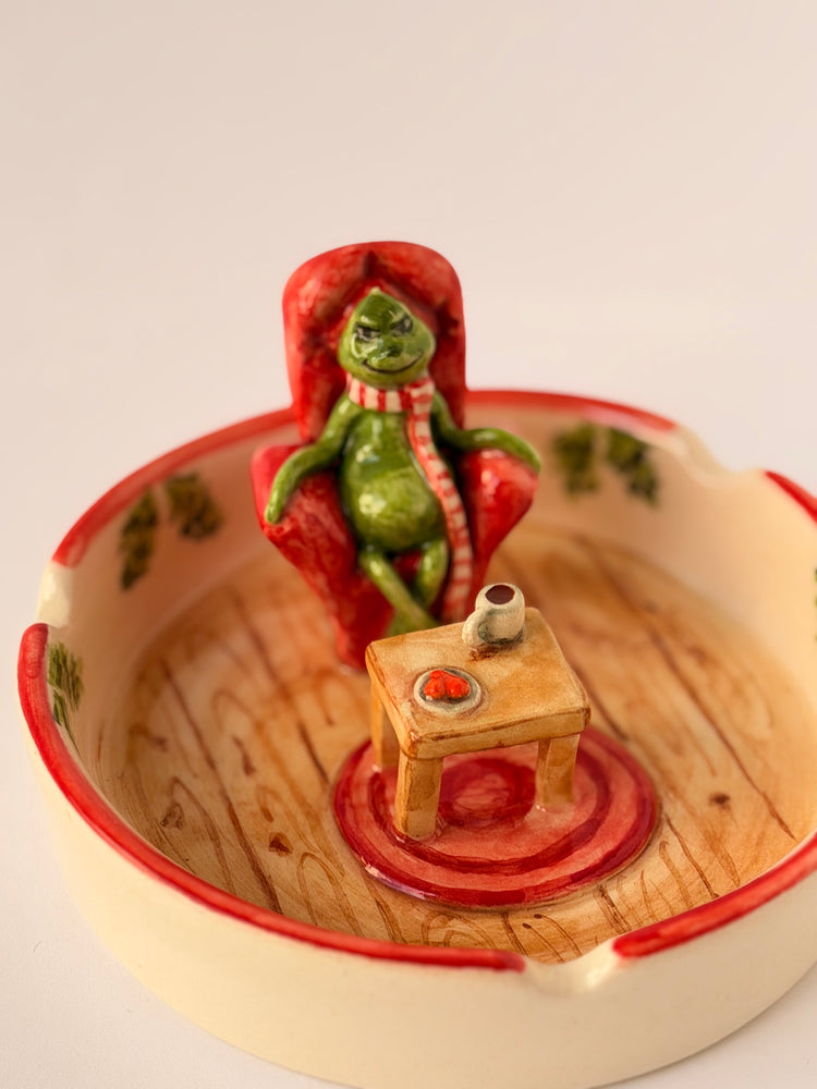 Grinch handmade ceramic ashtray