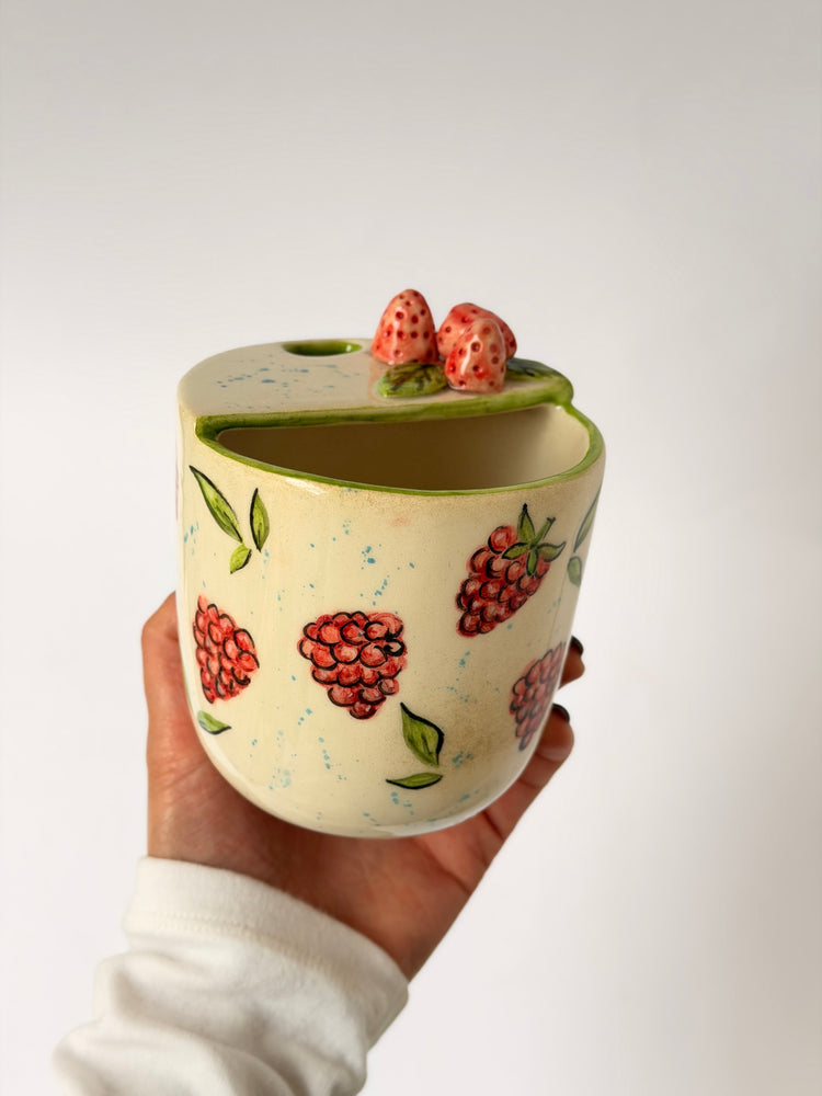 Raspberry handmade ceramic takeaway mug