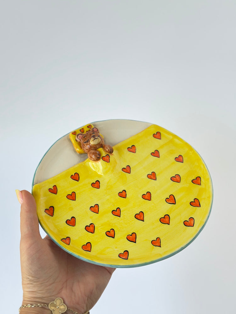 Sleeping bear handmade ceramic plate