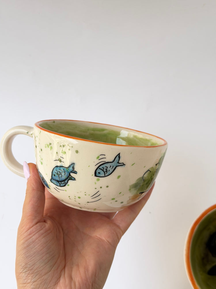 Handmade couple ceramic dragons mugs