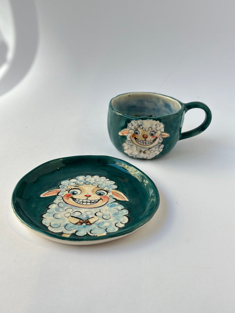 Sheep handmade mug and plate