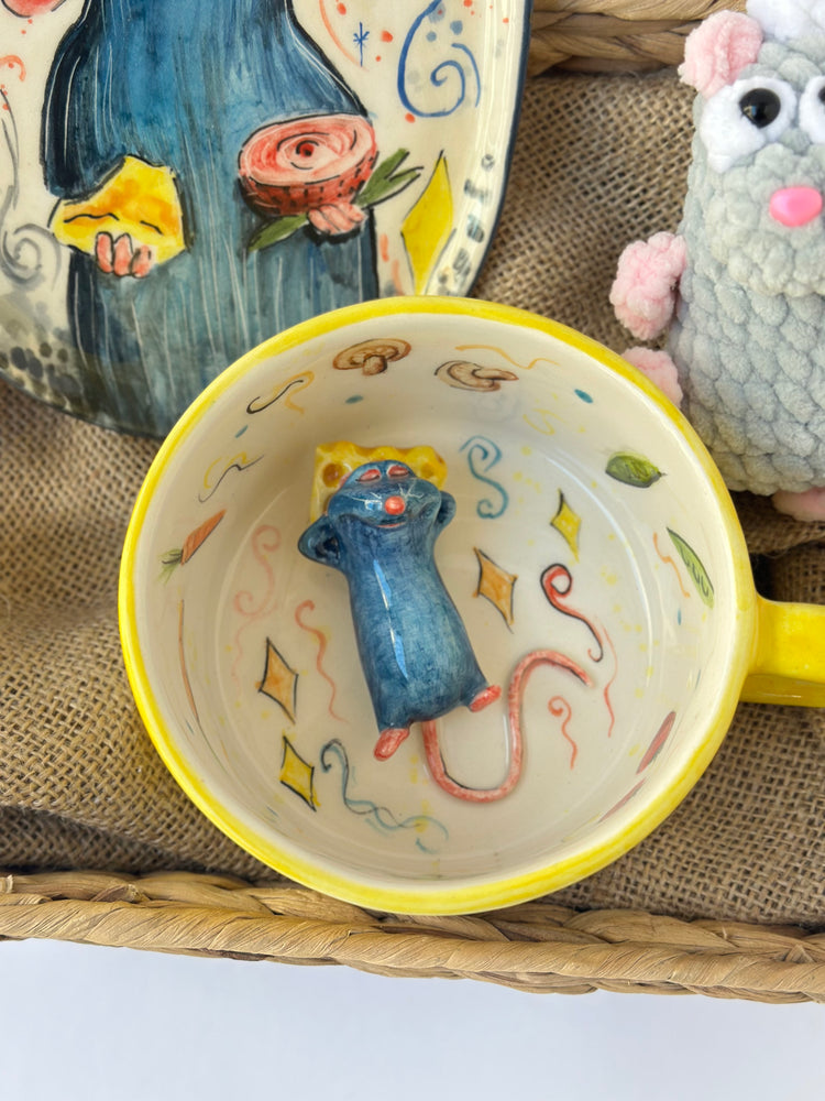 Little chef handmade ceramic mug and plate and keychain