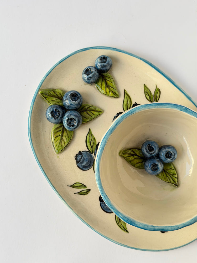 Blueberry handmade ceramic mug and plate