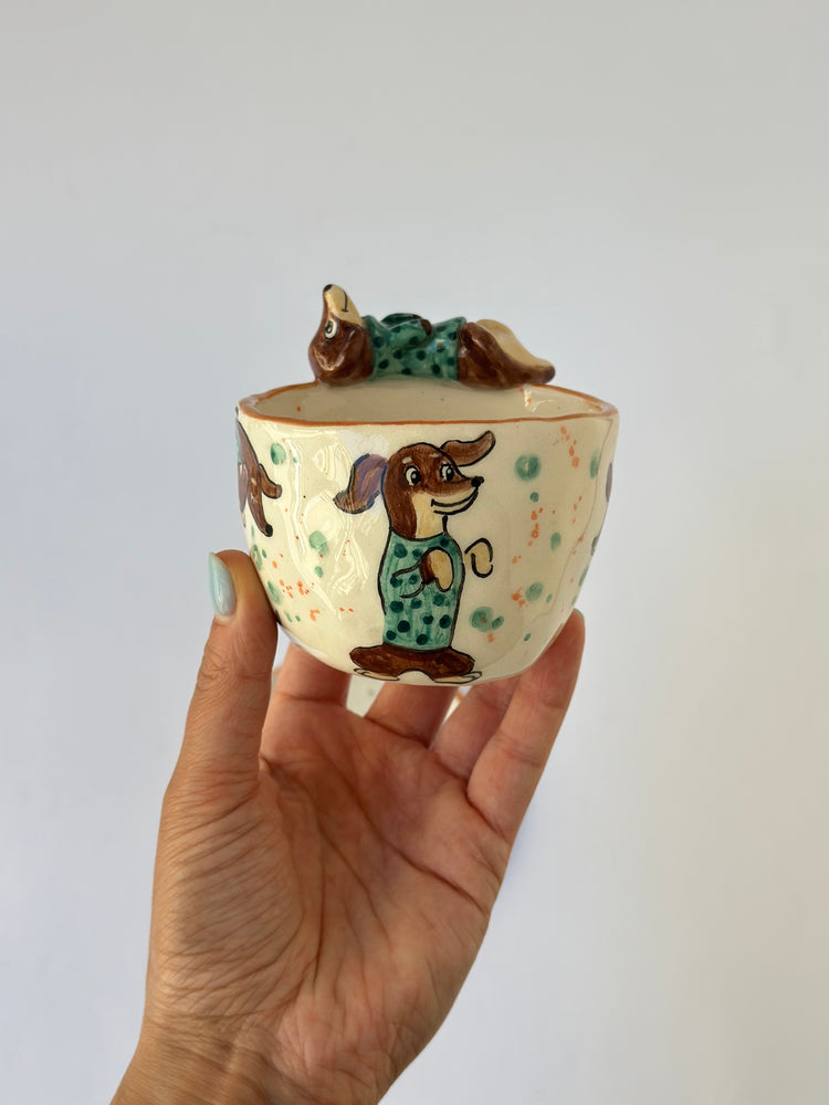 Dachshund dog handmade cup and plate