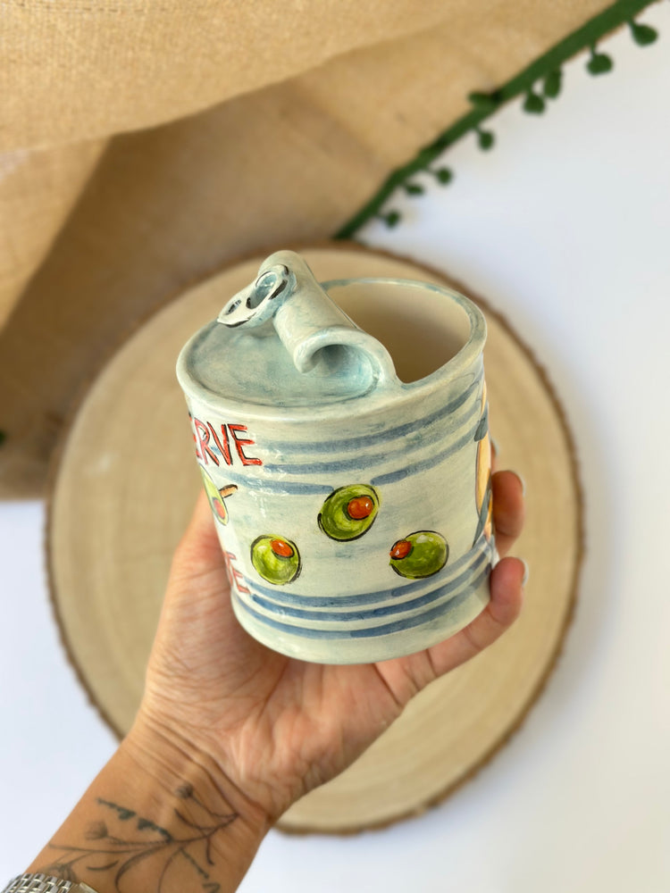 Canned goods handmade ceramic mug