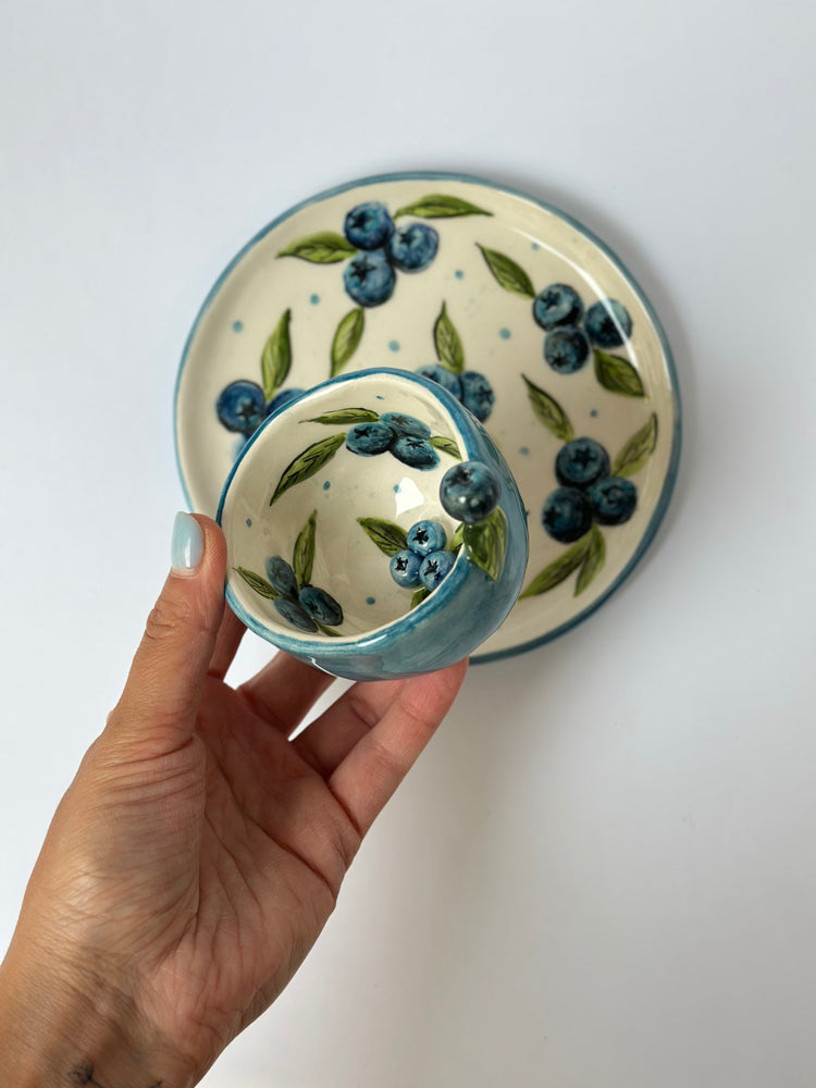 Blueberry handmade coffee cup and plate