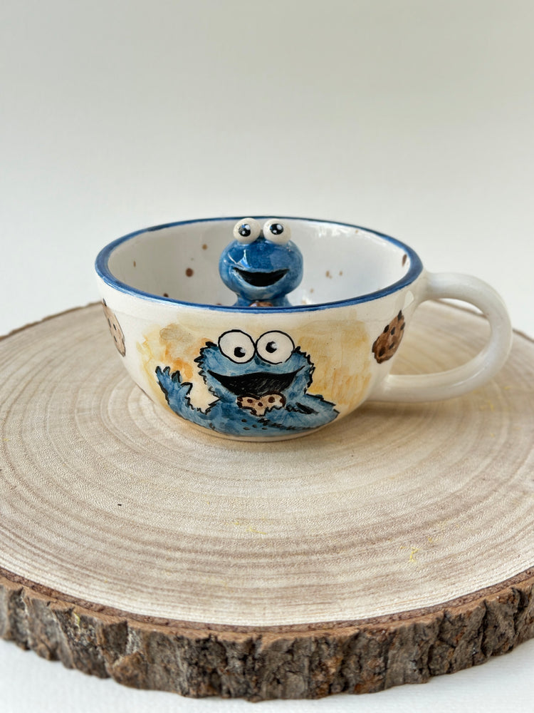 Cute blue monster surprise ceramic mug