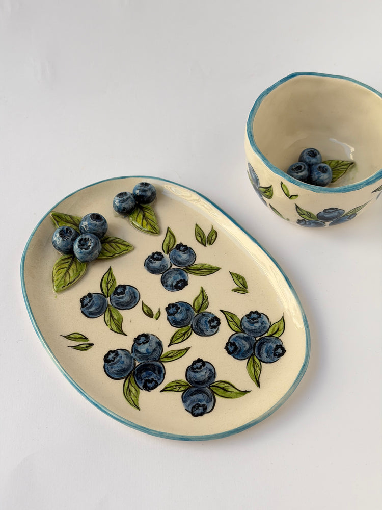 Blueberry handmade ceramic mug and plate