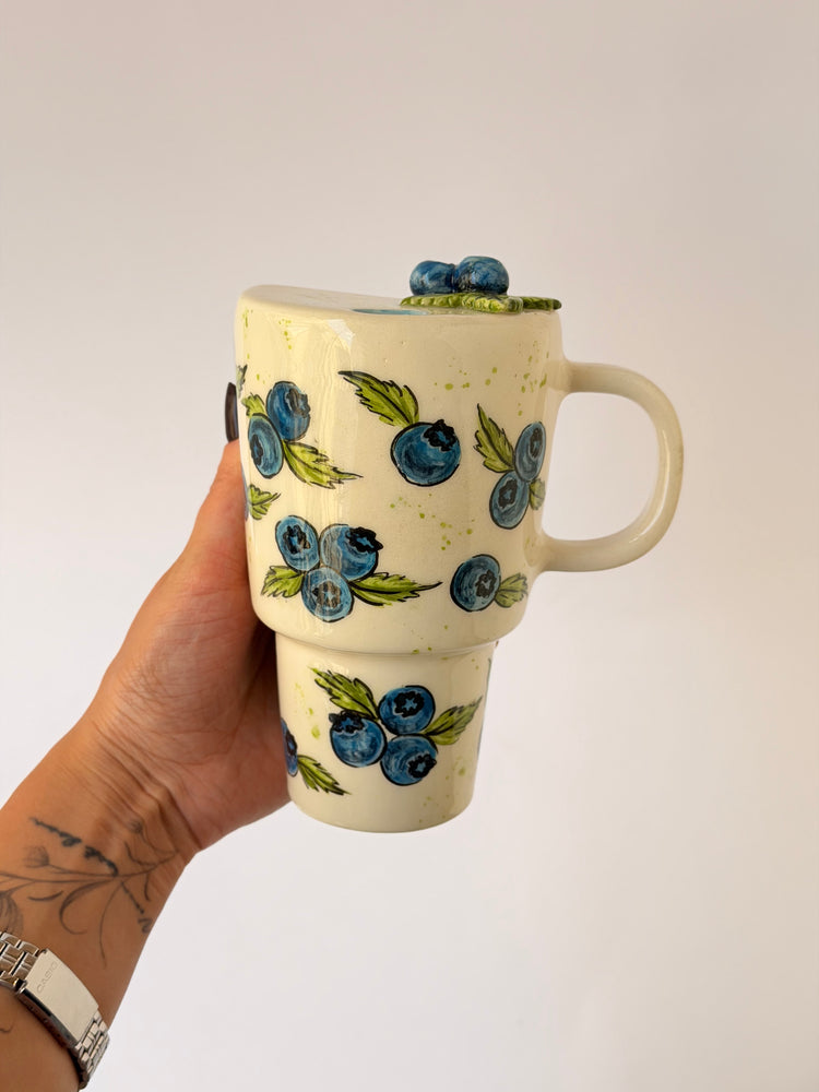 Blueberry handmade ceramic takeaway mug