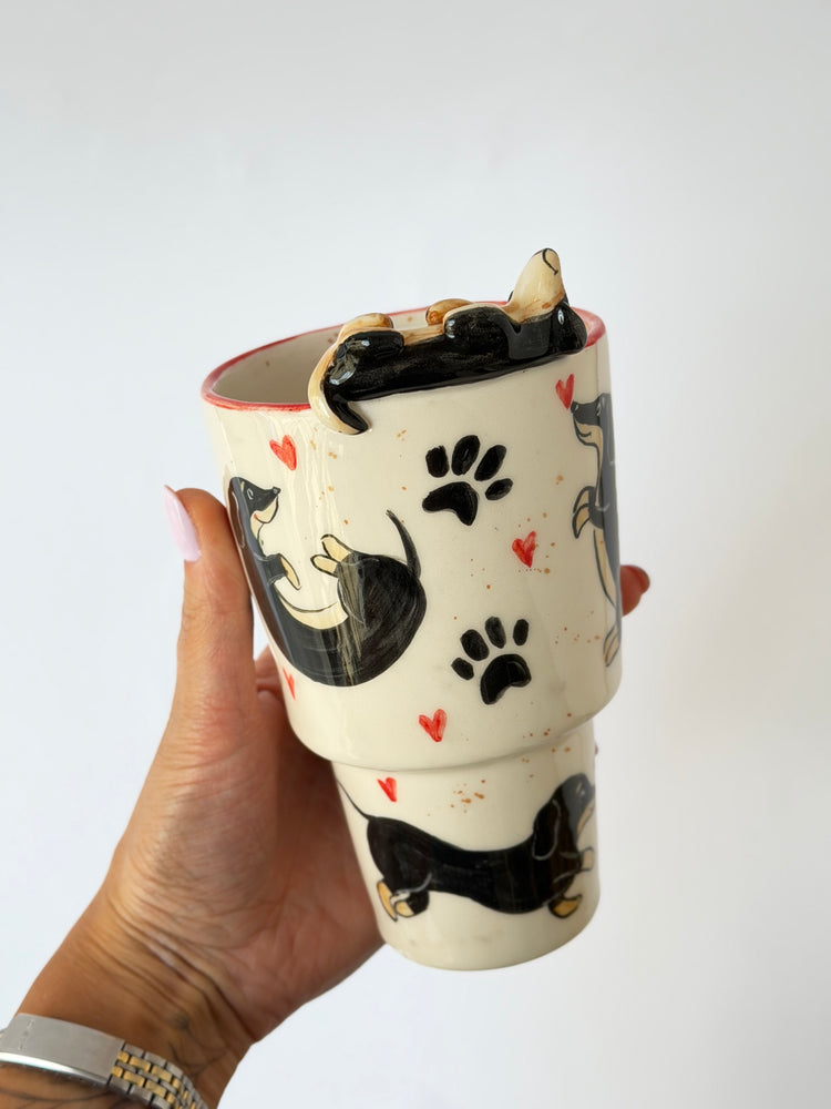 Dachshund dog handmade takeaway mug