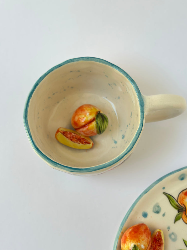 Peach handmade mug and plate