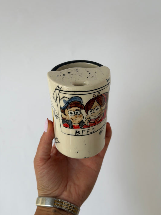 Friends handmade ceramic takeaway mug