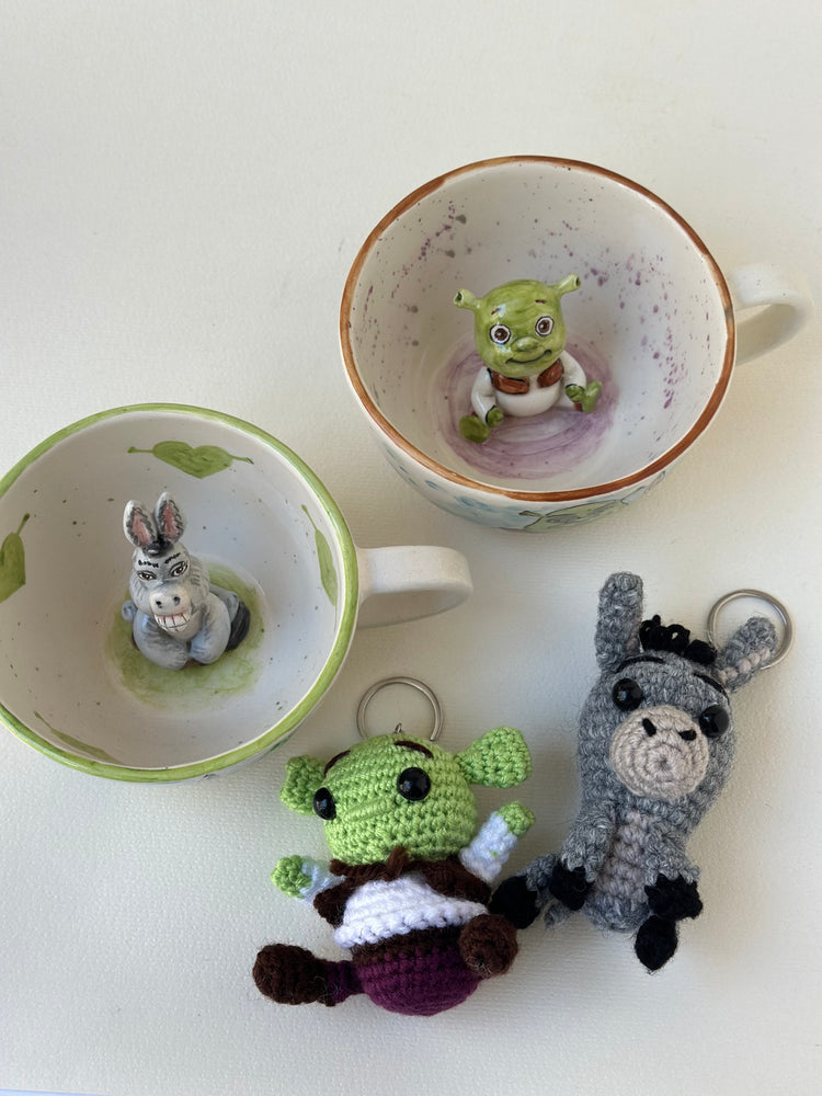 Shrek and Donkey special handmade mugs and keychans