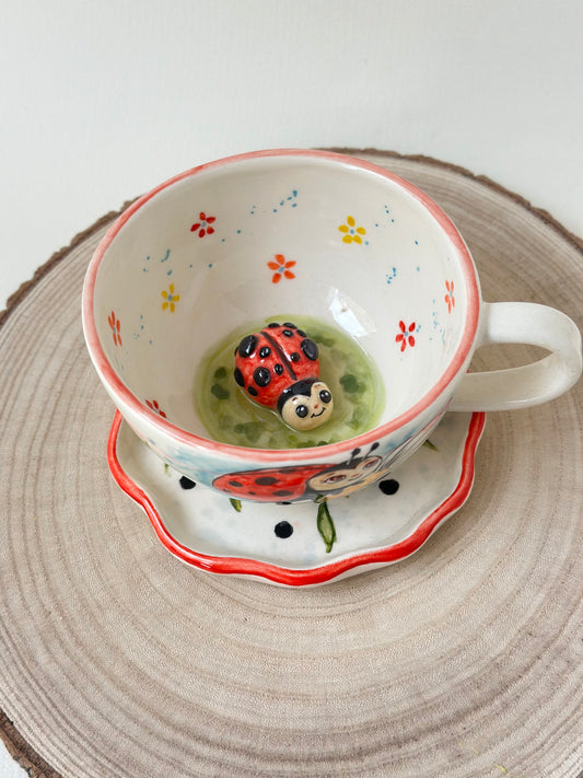 Ladybird handmade mug and plate
