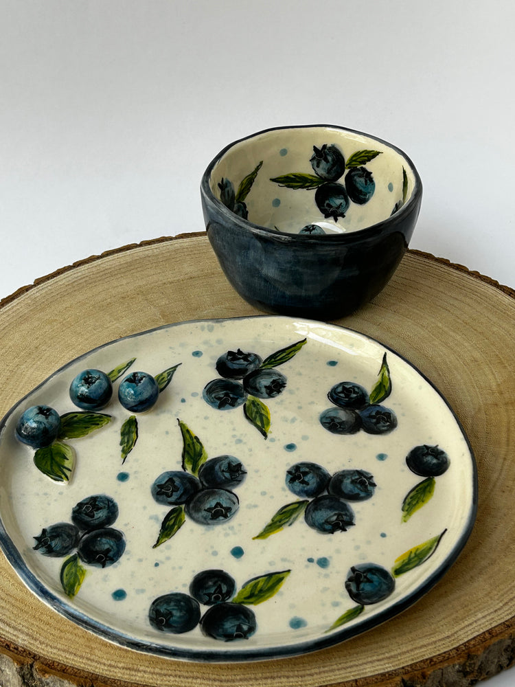 Blueberry handmade cup and plate