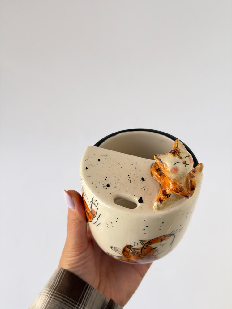 Cat handmade ceramic takeaway mug