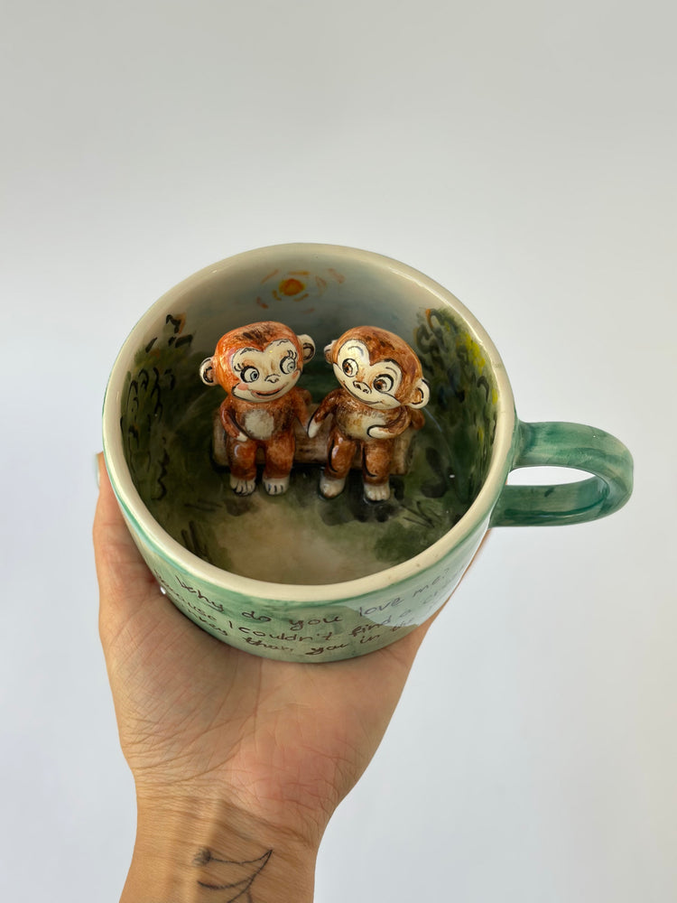 Monkey handmade couple mug