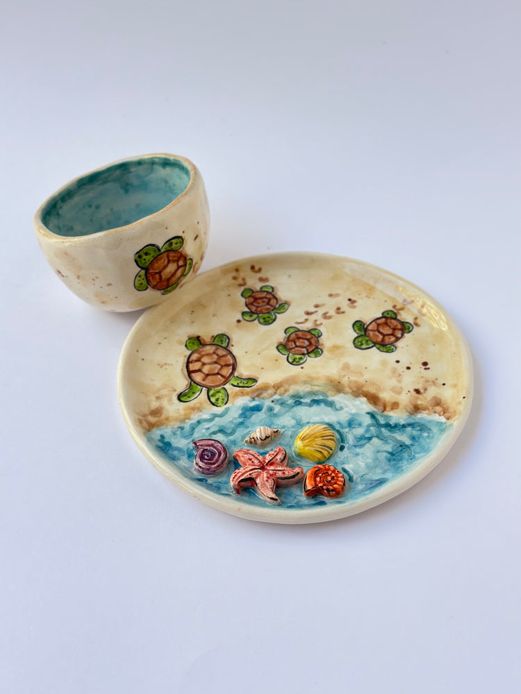 Sea Handmade ceramic coffee cup and plate
