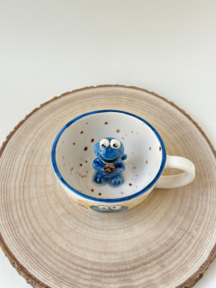 Cute blue monster surprise ceramic mug