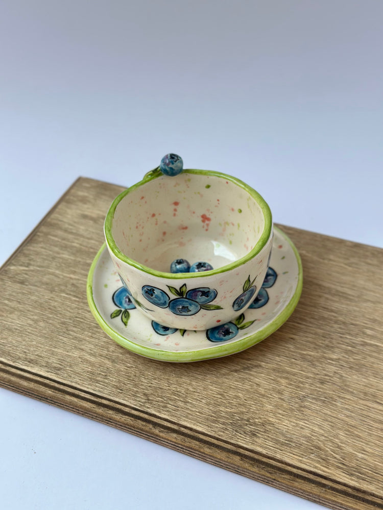 Blueberry handmade coffee cup and plate