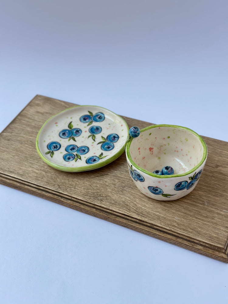 Blueberry handmade coffee cup and plate