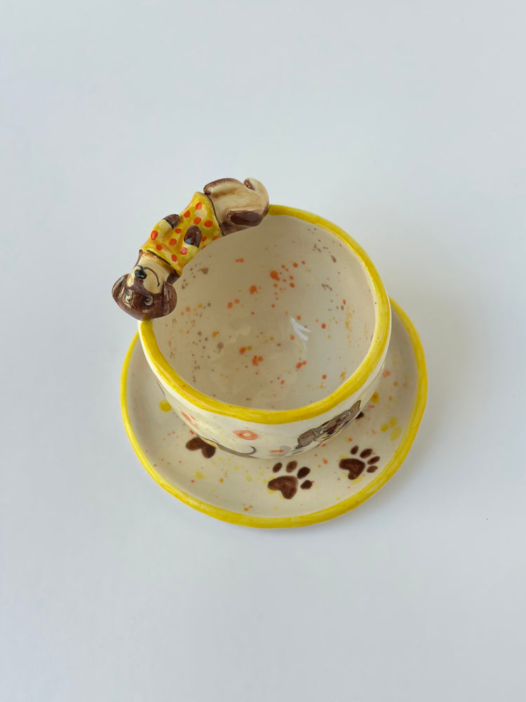 Dachshund handmade cup and plate