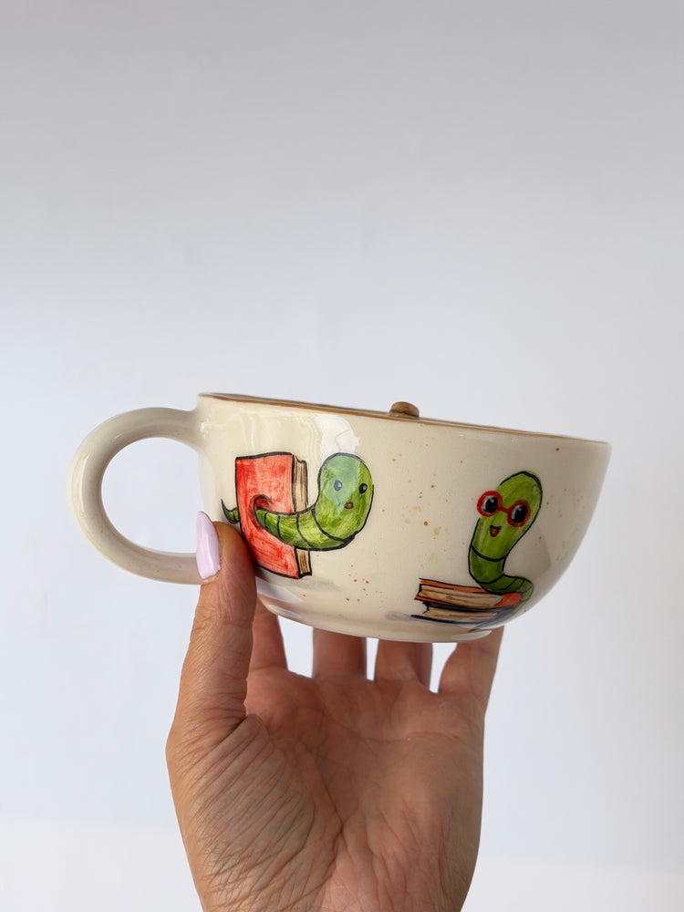 Bookworm handmade ceramic mug