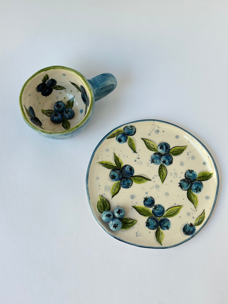 Blueberry handmade cup and plate