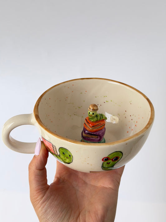 Bookworm handmade ceramic mug