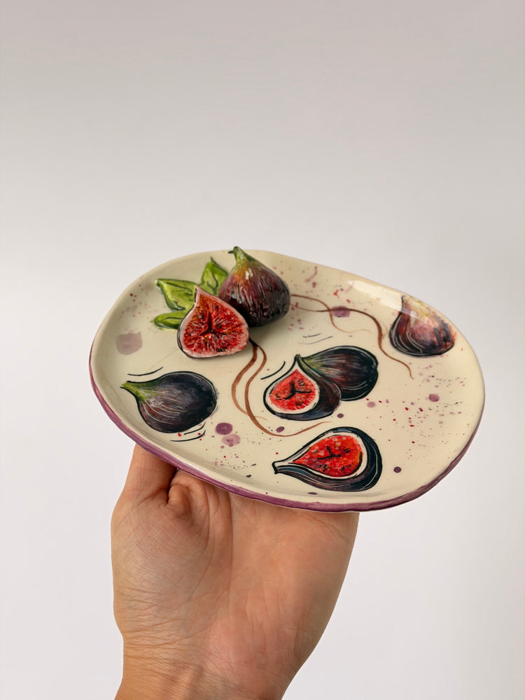 Fig handmade ceramic plate (Note: This product has a small, faint crack that does not affect its usability in any way. It is fully functional and safe to use)