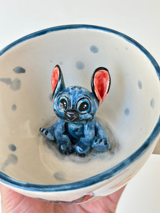 Blue big-eared handmade mug