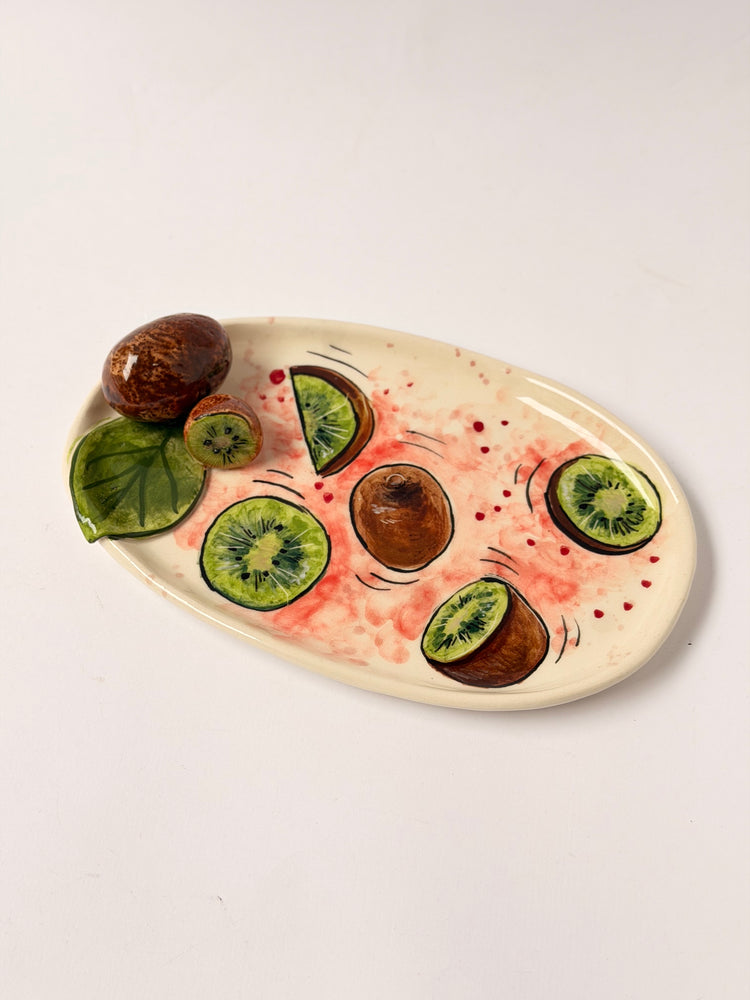 Tropical fruit kiwi handmade ceramic plate